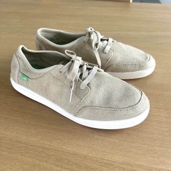 Sanuk Vagabond Lace Up Sneaker Mens SZ 9 Natural Canvas Surf Beach Summer Casual main image 8